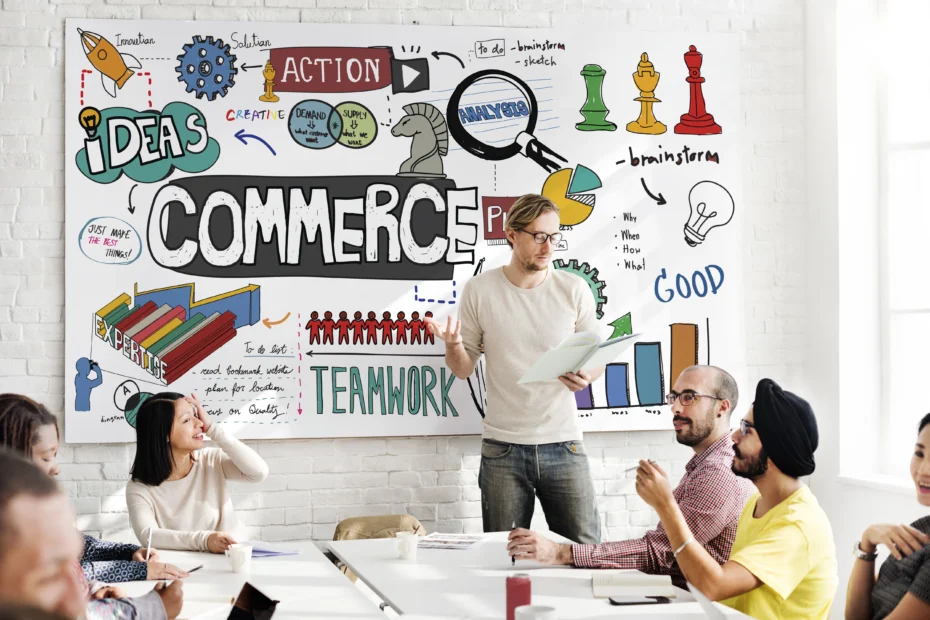 Illustration of multichannel marketing with connected icons for social media, email, website, and ads reaching customers across platforms.